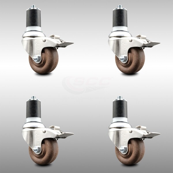 Service Caster 3 Inch 316SS High Temp Glass Filled Nylon 1-7/8 Inch Stem Caster Set Lock Brake SCC-SS316TTLEX20S314-GFNSHT-178-4 - main